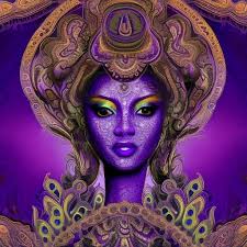 Beautiful batik goddess . Psychedelic , art nuevo , purple, lavender , violet  , plum, periwinkle , ...- Daily challenge #186