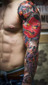 This multi colored tattoo is perfect when you want to tell a story… Top 100 Best Sleeve Tattoos For Men Cool Design Ideas Inspirations Improb