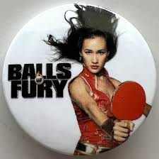 Balls of Fury movie pin button from Comic Con 2007 with Maggie Q