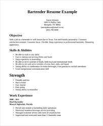 bartenders resume samples resume format