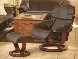 Stressless Reno Recliner In Paloma Leather Color Chocolate With Classic Base Wood Color Brown With Ottom Furniture Small Room Design Stressless Furniture