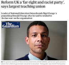 Good for the National Education Union standing up against the far-right. If  Farage wants to 'declare war'