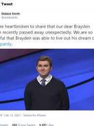 Brayden smith, who just last month was featured in a special jeopardy! 5 Time Jeopardy Champion Dies At Age 24 Katv