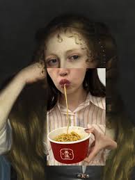 最後一個作品🖼️ 展品名稱：《無辣不歡之女with 剁椒醬拌麵》 近期文藝復興系列展演已結束如欲享用同款美食請至各大朝氣美濃門市🍜