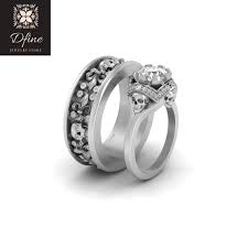 Pin By Oro On Skull Couple Matching Band Ring Set Skull Wedding Ring Simulated Diamond Rings Engagement Gothic Wedding Rings