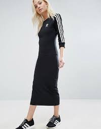 Adidas Originals Black Three Stripe Midi Dress Fashion Adidas Dress Striped Midi Dress