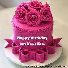 Happy birthday chocolate cake with name edit. Pink Flower Birthday Cake With Name And Photo Edit Cakedayphotoframes
