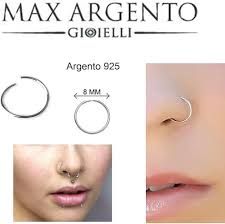 Argento 925 ANELLINO Naso Orecchini Cerchio Naso Anello Piercing Naso  Labbro Orecchio 8 MM : Amazon.it: Moda