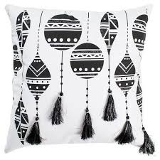 Black And White Throw Pillow With Tassels Scandi Style Festive Throw Pillow Love The Black White Minimalist Design With White Christmas Ornaments Festive Throw Pillows Indoor Christmas Decorations