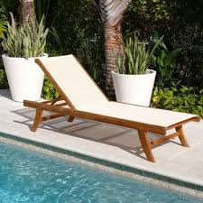 Teak Outdoor Chaise Lounge With Ivory Mesh Sling Chaise Lounges Teak Outdoor Outdoor Chaise Lounge Chair Outdoor