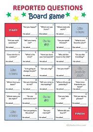 Reported Questions Board Game English Esl Worksheets Reported Questions Reported Speech English Worksheets For Kids