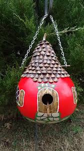 Birdhouse Gourds For Sale Near Me Bold Red Pinecone Petal Roofed English Cottage Birdhouse Gourd In 2020 Painted Gourds Bird House Kits Hand Painted Gourds