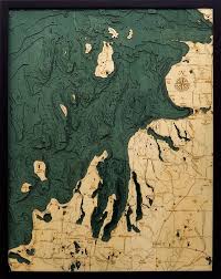 Northwest Michigan 3 D Nautical Wood Chart 24 5 X 31 Dark Frame
