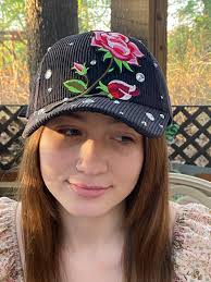 Sun Hat Visor Ball Corduroy Hat is Embroidered With Flower. in Spring  Colors. Accented With Jeweled Sets