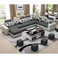 A small living room with tall windows that overlook the covered outdoor patio's huge stone fireplace. Mak Living Room Furniture Alva Sectional Sofa Centre Table Set Konga Online Shopping