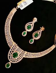 Gold Necklace With White And Green Stones South India Jewels Jewels Necklace Gold Necklace Designs