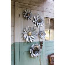 5 Piece Galvanized Metal Flower Hanging Wall Decor Set Hanging Flower Wall Metal Flowers Hanging Wall Decor