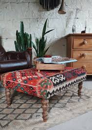 Kilim Stool Ottoman Handmade Kilim Wool Rug Footstool On Turned Legs Kontrast Kontrast Vinterior In 2020 Footstool Handmade Handmade Ottomans Kilim Ottoman