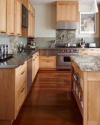 Maple Cabinets With Darker Wood Floor Cherry Love That Island Countertop And How It Matches The Range Eclectic Kitchen Maple Kitchen Cabinets Wood Kitchen