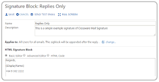 Including a signature block is a very simple process that requires you to access your mail's settings an email signature is what you add to the end of the email. Ka 01132 Crossware Knowledge Base