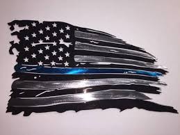 Black American Flag With Blue Stripe Meaning Tattered Flag Thin Blue Line Police Metal Art Metal Decor Studios Thin Blue Lines Blue Line Police Police Tattoo