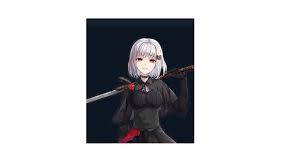 Looking to the side 60885? Who Is This Anime Girl With Red Eyes White Hair A Blade Maybe A Katana And A Black Dress With Two Letters A U Anime
