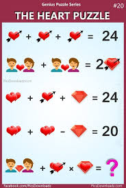 The Heart Puzzle Genius Puzzle Series 20 Maths Puzzles Heart Puzzle Math Riddles Brain Teasers