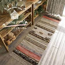 home sweet home ナチュラルでおしゃれなデザインのブロックプリントキッチンマット tricky pom トリッキーポム キッチンマット 北欧 キッチンマット キッチンマット おしゃれ