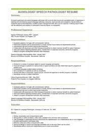 Audiologist Speech Pathologist Resume Example