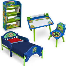 Toddler Bedroom Set Mutant Ninja Turtles Boys Bed Bookshelf Art Desk Chair Kids Delta Transitional Toddler Bedroom Sets Ninja Turtle Bedroom Kids Bedroom Furniture