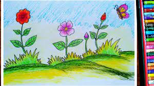 Easy And Simple Flower Garden Drawing Garden Drawing Flower Garden Drawing Simple Flowers