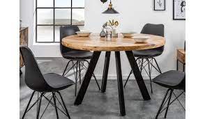 Table ronde en bois massif. Table Ronde En Bois Massif De Manguier Et Pied Metal Pour Salle A Manger