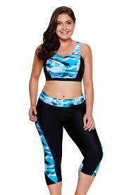 Chicloth Aquatic Print Accent Crop Top Capris Swimsuit Plus Size Tankini Unique Bathing Suits Tankini