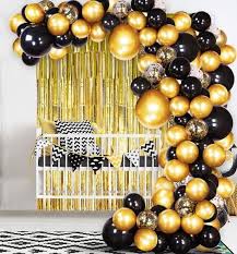 Happy Birthday Decoration Black And Gold Backdrop Curtains Gold Balloon Garland Kit Baby Birthday Party Background Etsy In 2020 Black And Gold Balloons Black And Gold Party Decorations Gold Balloons