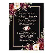 Elegant Burgundy Floral Black Gold Wedding Invitation Zazzle Com In 2021 Black Wedding Invitations Black Gold Wedding Gold Wedding Invitations