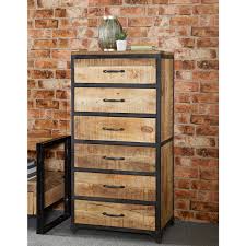 The tazewell 5 drawer chest has 5 large, deep drawers with acrylic accent handles for lots of storage. Cosmo Industrial Tall 6 Drawers Chest Oak Furniture House