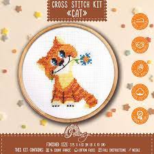 I worked on this over a few months while watching tv or taking a break from color work knitting. Cat Cross Stitch Kit Sew Homegrown