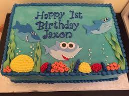 2nd Birthday Baby Shark Rectangle Cake Baby Shark Sheet Cake Colourful Version Mom Dad Baby Background Mixed Blues And Whites Bubbles Birthday Sheet Cakes Baby Shower Sheet Cakes Baby Shark