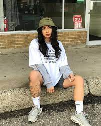 Sneakers Socks Biker Shorts Oversized Tshirt Sweater Bucket Hat Street Style Hypebae Ootd Outfit Bike In 2021 Tshirt Outfits Outfits With Hats Oversize Tshirt Outfits