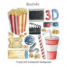 Set Of Cinema Equipment Drawing Illustration Illustration Movie Popcorn