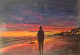 Pencil Colour Drawing Silhouette Of Women On The Beach At Sunset Colorful Drawings Drawings Art
