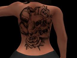 The skull and crossbones symbol is an old international symbol for death, the defiance of death, danger, or the dead, as well as piracy or toxicity. Second Life Marketplace Totenkopf Tattoo Ruecken Skull Tattoo