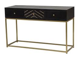 Consoles d entree fabiquees sur mesure. Console Art Deco 3 Tiroirs Bois De Manguier Metal Prismin