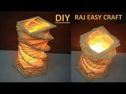 How To Make Ice Cream Stick Lamp Diy Popsicle Stick Stick Craft Raj Easy Craft Diy Popsicle Stick Crafts Craft Stick Crafts Ice Lolly Stick Crafts