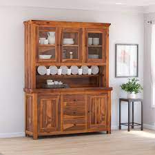 Our large kitchen hutches and dining room china cupboards are available with glass display doors, open top and/or bottom shelves, drawers, rollers, stem glass racks and closed cabinets. Naperville Rustic Solid Wood Glass Door Dining Room Kitchen Hutch
