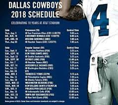 2018 Schedule Including Preseason All Times Listed Are Central Dallas Cowboys How Bout Them Cowboys Dallas Sports