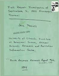 Report, Investigation of September 2, 1992, Nicaragua Tsunami, 1994