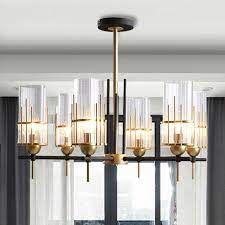 What are a few brands that you carry in black chandeliers? 6 Head Black And Gold Chandelier Pendant Contemporary Triangular Prism Clear Glass Suspension Lamp 110v 12 Gold Light Fixture Gold Chandelier Suspension Lamp