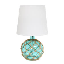 Elegant Designs Buoy Rope Nautical Netted Coastal Ocean Sea Glass Table Lamp With White Fabric Shade Aqua Walmart Com In 2020 Glass Table Lamp Fabric Shades Table Lamp