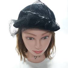 Vintage Black Flapper Hat With Feathers and Netting
